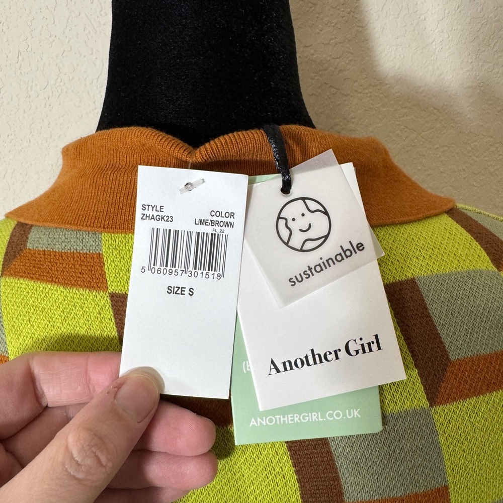 Another Girl Women's Retro Artsy Vintage Check Knit Mod Polo Dress size S - Picture 6 of 9